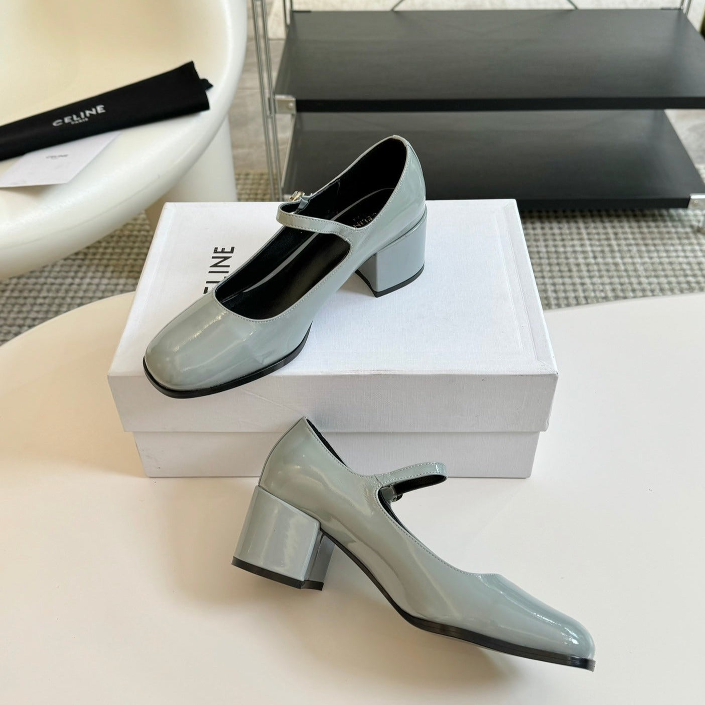 Celine WOMEN'S HIGH HEELS WITH ROUND TOE FLINT GRAY SPECIFIC COWHIDE