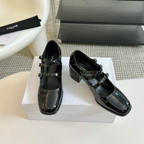 Celine WOMEN'S SANDALS WITH ROUND TOE GLOSSY BLACK  SPECIFIC COWHIDE