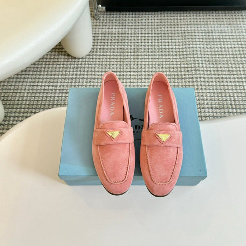 PRADA SUEDE LOAFERS ROSE CALFSKIN