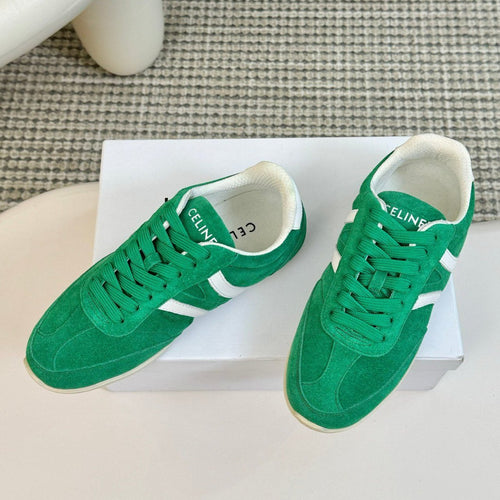 Celine TRAINER LOW LACE - UP JADE GREEN SUEDE
