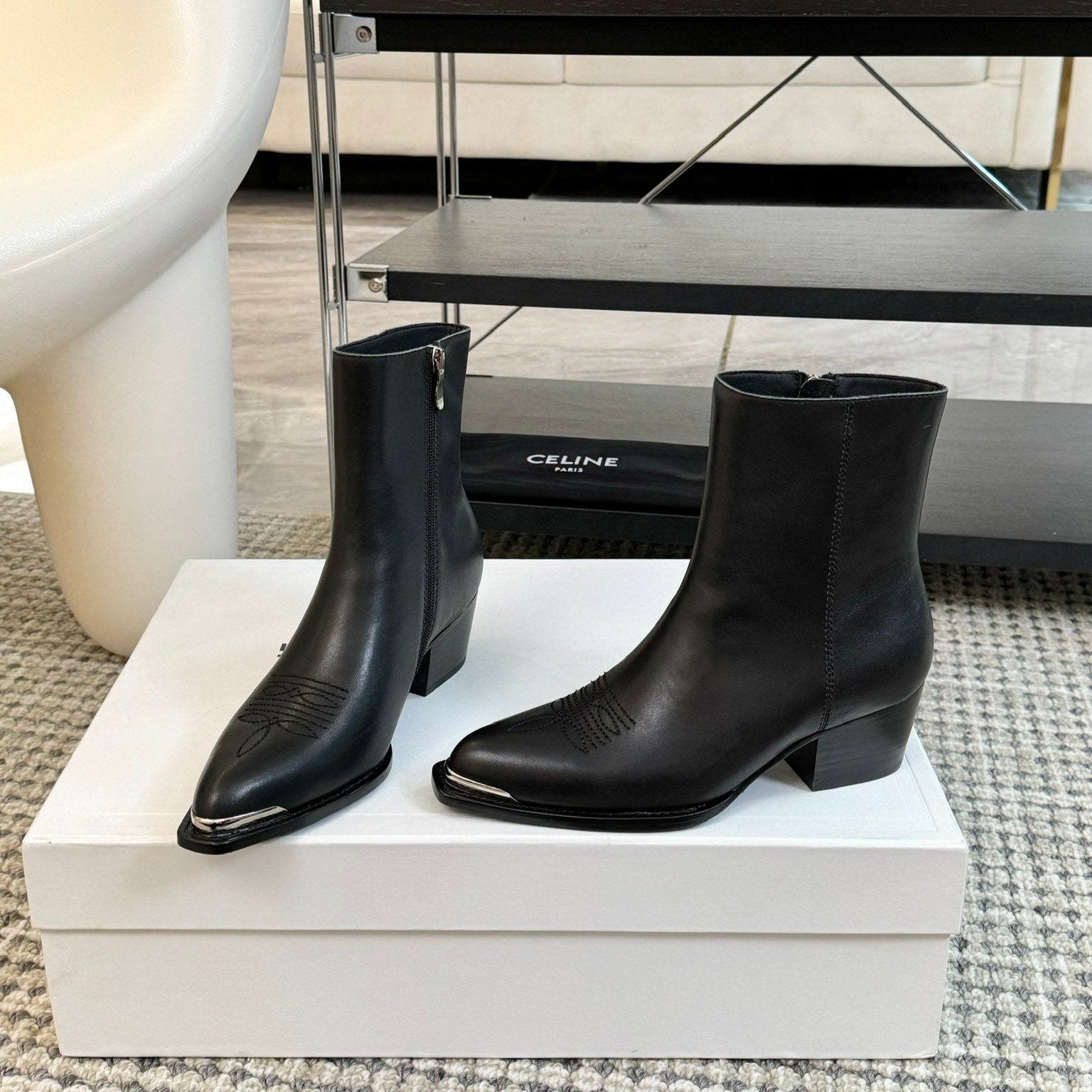 Celine ANKLE BOOTS 45 MM IN BLACK CALFSKIN