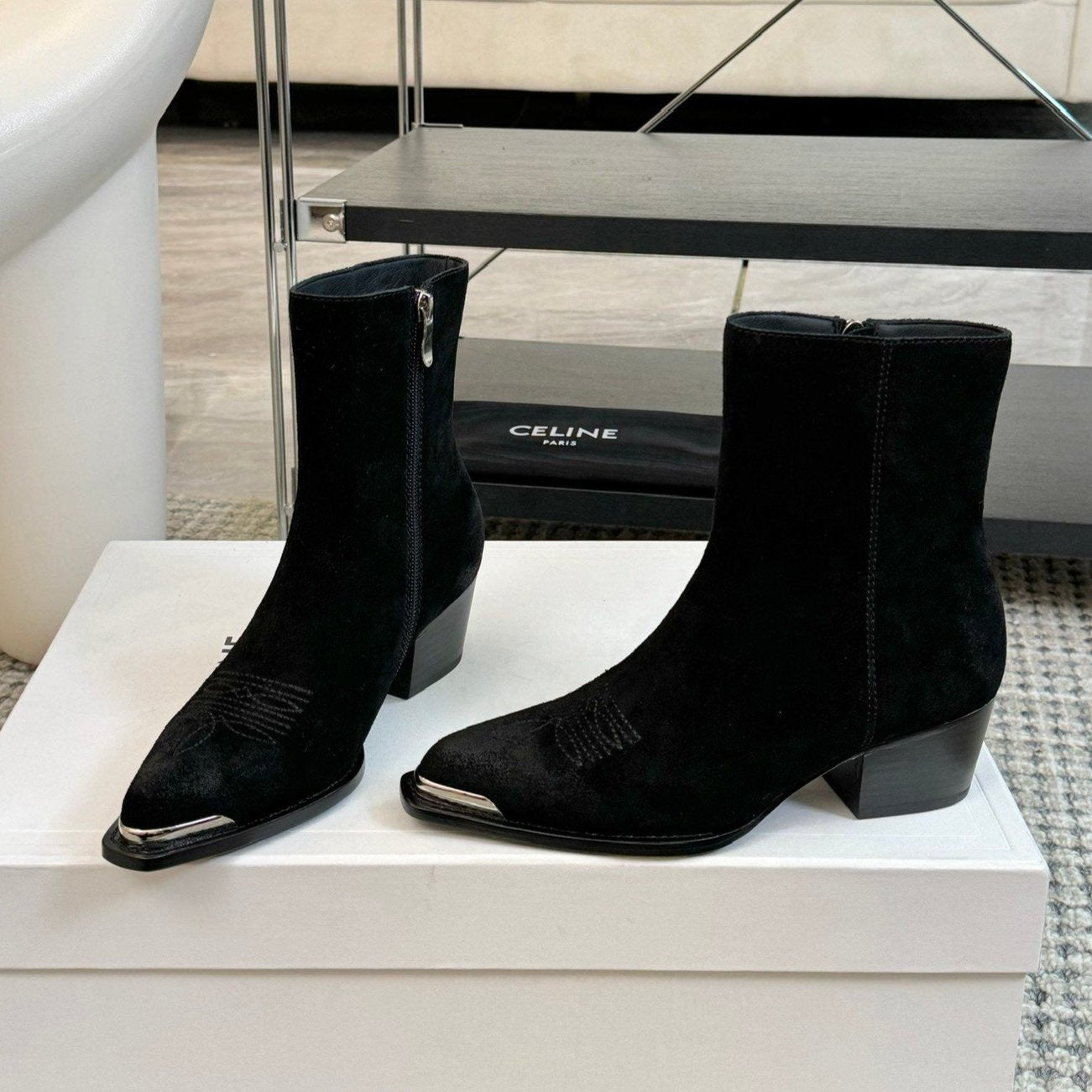 Celine ANKLE BOOTS 45 MM IN BLACK SUEDE