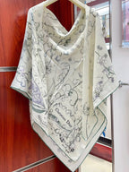 DIOR SCARF 140 CM IN WHITE MIX TEAL GREEN CASHMERE AND SILK 376423