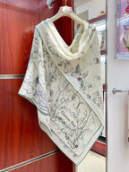 DIOR SCARF 140 CM IN WHITE MIX TEAL GREEN CASHMERE AND SILK 376423