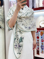 DIOR SCARF 140 CM IN WHITE MIX TEAL GREEN CASHMERE AND SILK 376423
