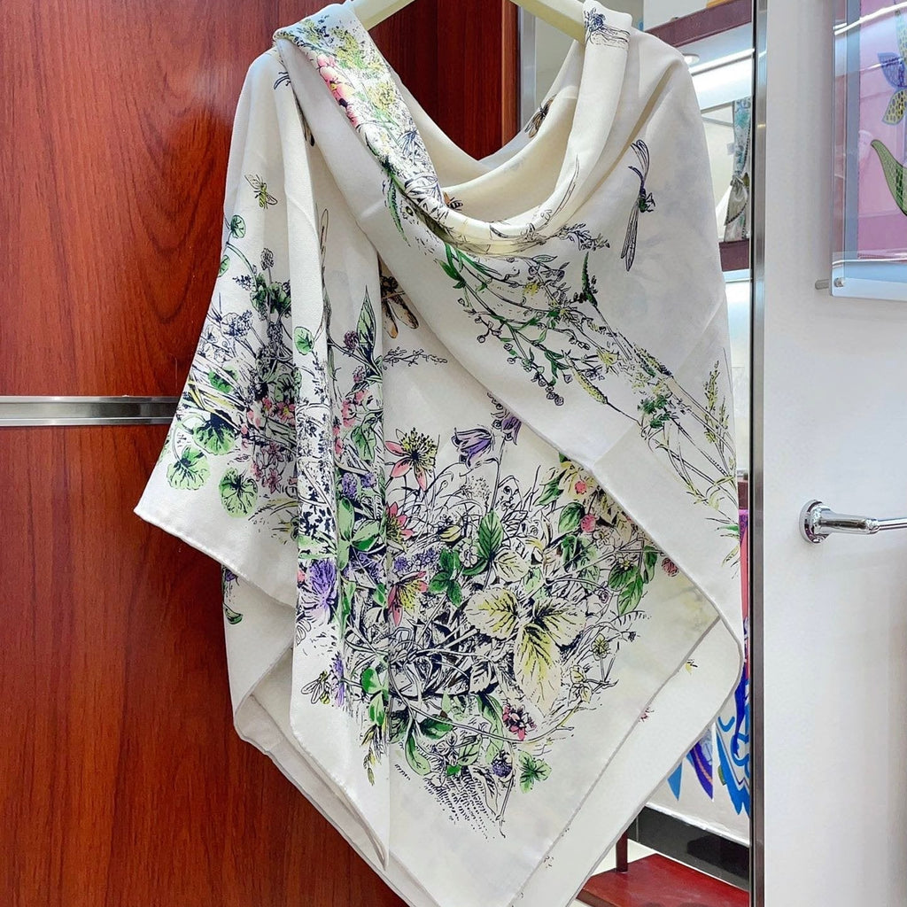 DIOR SCARF 140 CM IN WHITE MONOGRAM SILK AND CASHMERE 415163