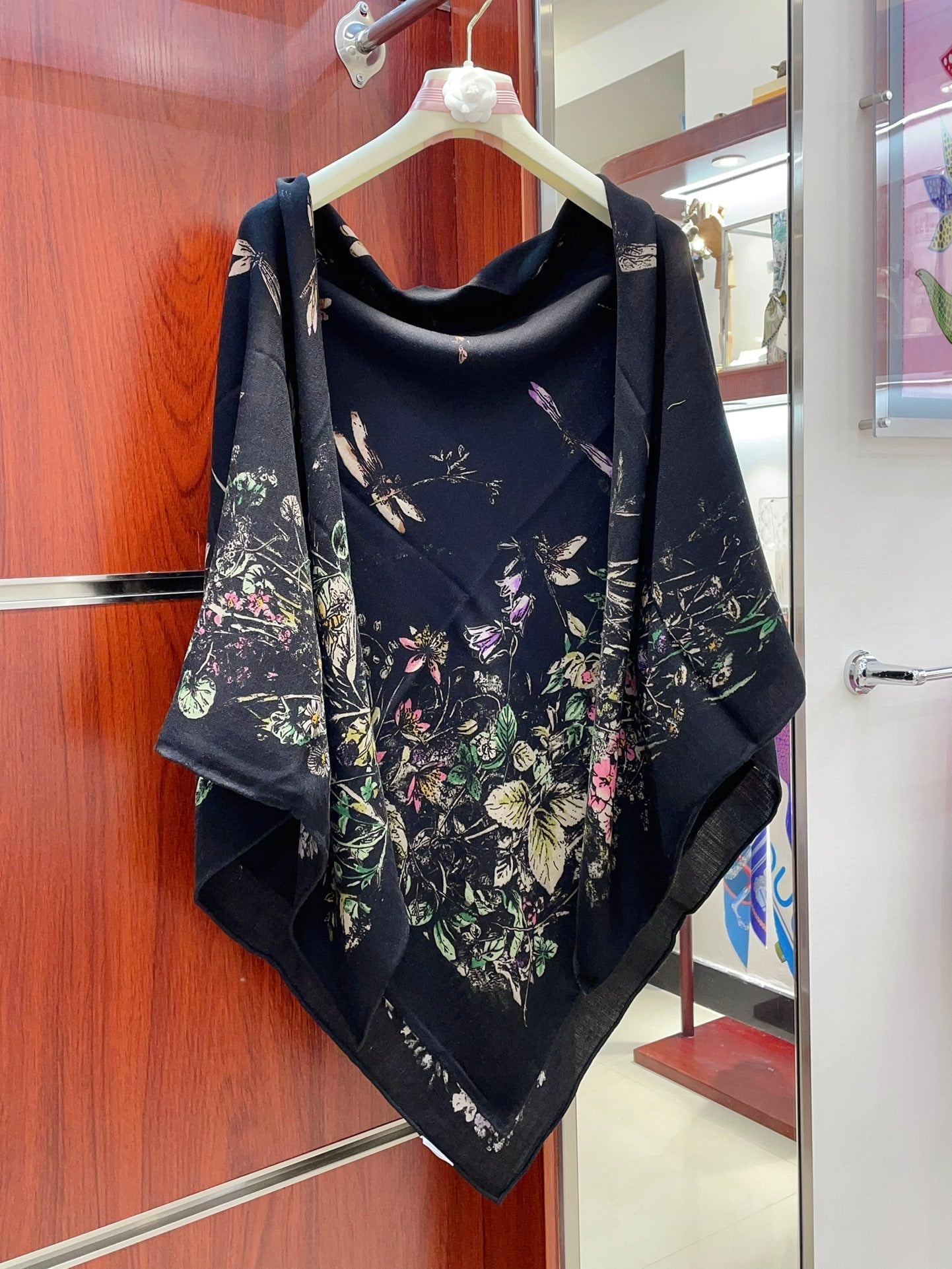 DIOR SCARF 140 CM IN BLACK MONOGRAM SILK AND CASHMERE 378469