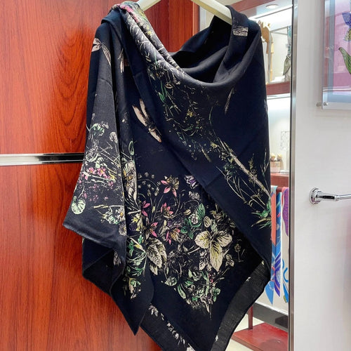 DIOR SCARF 140 CM IN BLACK MONOGRAM SILK AND CASHMERE 378469
