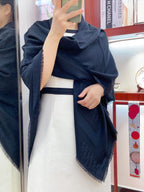DIOR SQUARE SCARF 140 CM IN NAVY BLUE WOOL AND SILK  408662