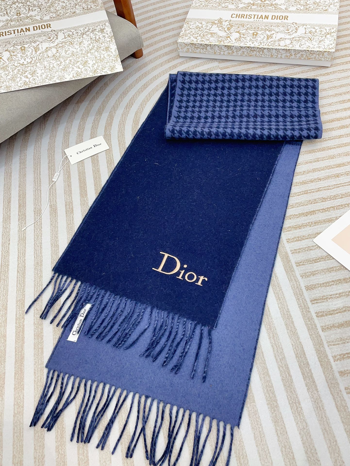 DIOR SCARF 180 CM IN NAVY BLUE CASHMERE 419819