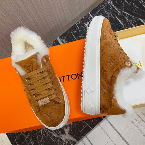 Louis Vuitton Time Out Sneaker 40mm Brown Yellow Monogram Suede
