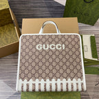 ANIMAL PRINT TOTE BAG 28 IN BEIGE CANVAS AND WHITE CALFSKIN TRIM