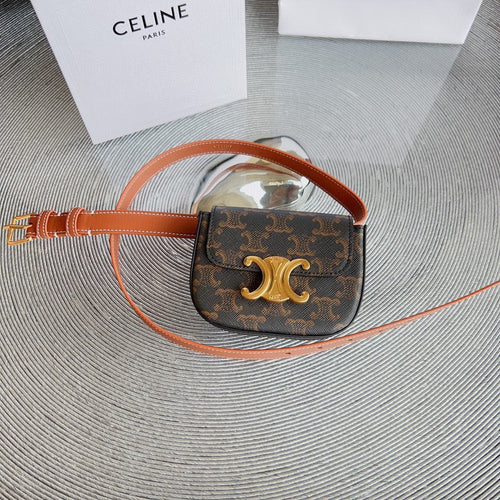 Celine triomphe canvas mini bag tan calfskin belt