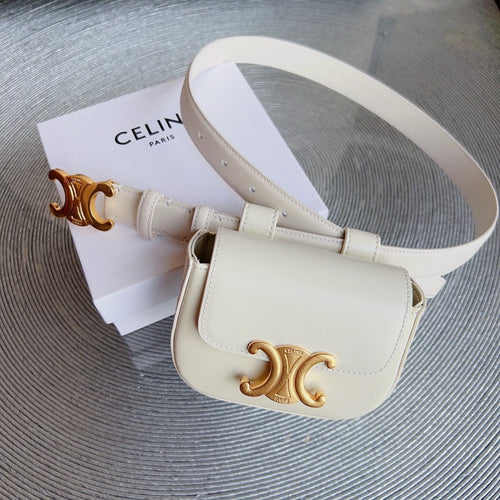Celine cream calfskin belt bag triomphe gold buckle