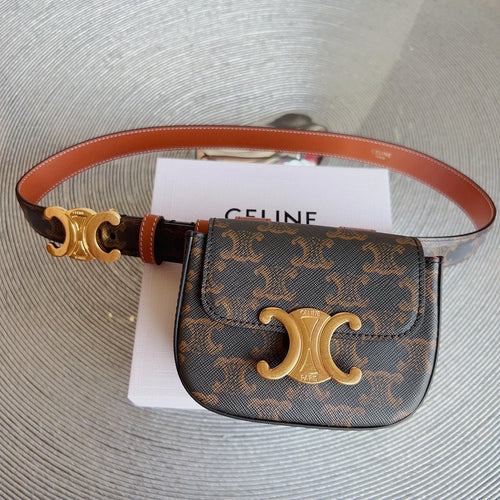Celine triomphe canvas belt bag triomphe gold buckle