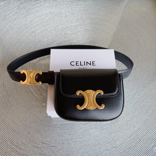 Celine celin black calfskin belt bag triomphe gold buckle