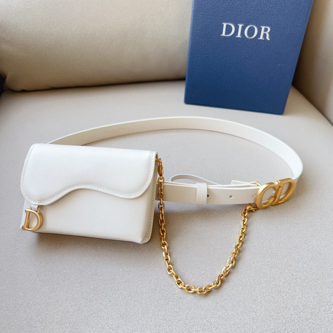 DIOR saddle removable pouch white calfskin 20mm belt