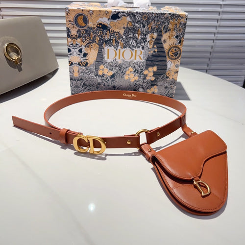 DIOR saddle removable pouch brown calfskin belt