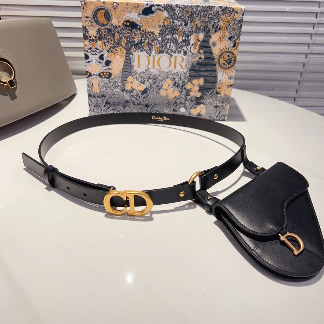 DIOR saddle removable pouch black calfskin belt