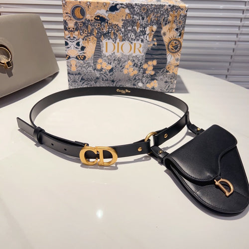 DIOR saddle removable pouch black calfskin belt