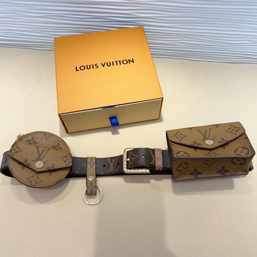 Louis Vuitton MULTI POCKET 30MM BELT IN CAMEL BROWN MONOGRAM CALFSKIN SILVER HARDWARE