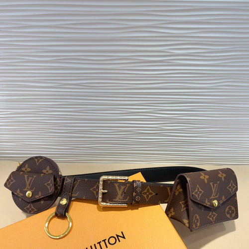 Louis Vuitton MULTI POCKET 30MM BELT IN DARK BROWN MONOGRAM CALFSKIN GOLD HARDWARE
