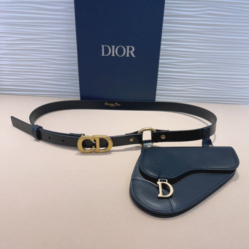 DIOR Saddle Removable Pouch Black Calfskin 20mm Belt