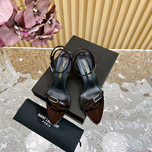 Saint Laurent KITTY SANDALS 70 IN BLACK MAROON SHINY LEATHER