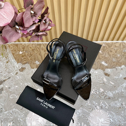 Saint Laurent KITTY SANDALS 70 IN BLACK SHINY LEATHER