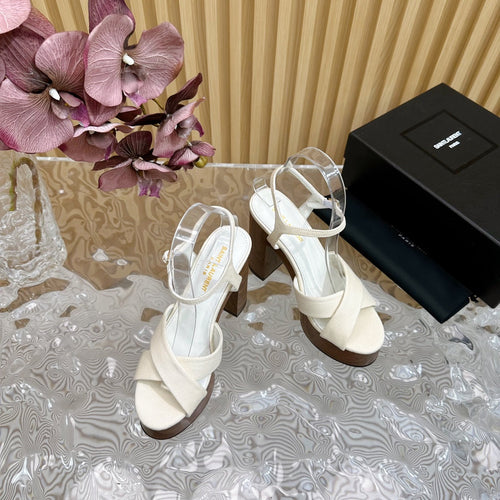 Saint Laurent SL BIANCA PLATFORM SANDAL WHITE CANVAS