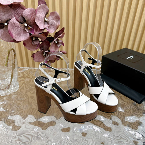 Saint Laurent SL BIANCA PLATFORM SANDAL WHITE CALFSKIN