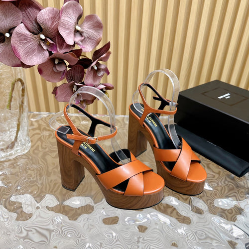 Saint Laurent SL BIANCA PLATFORM SANDAL BURNT ORANGE CALFSKIN