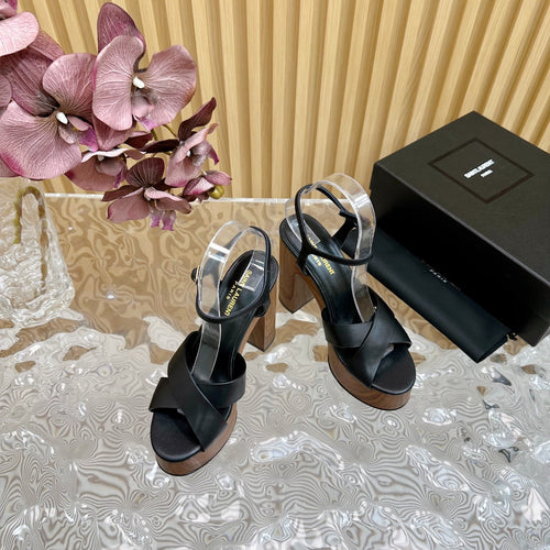 Saint Laurent SL BIANCA PLATFORM SANDAL BLACK CALFSKIN
