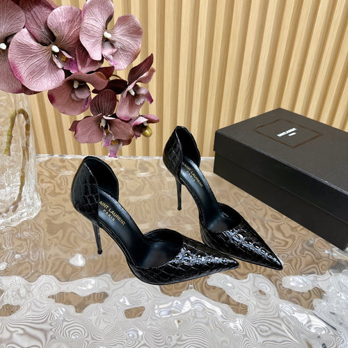Saint Laurent SL CROCODILE-EFFECT STILETTO PUMP BLACK CALFSKIN