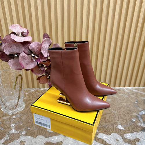 FENDI FENDI FIRST 80 MM BOOTS IN SANGRIA RED CALFSKIN WITH GOLD HARDWARE