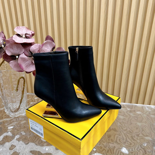 FENDI FENDI FIRST 80 MM BOOTS IN BLACK CALFSKIN WITH GOLD HARDWARE