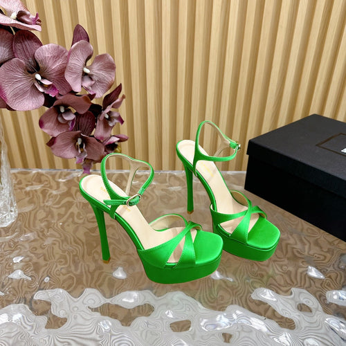 Saint Laurent DEBBIE PLATFORM SANDALS IN GREEN SILK