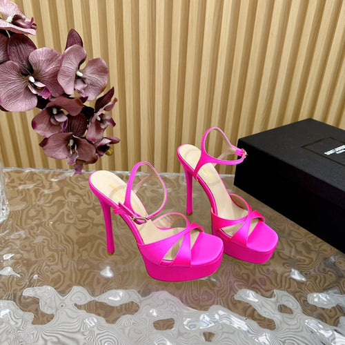 Saint Laurent DEBBIE PLATFORM SANDALS IN HOT PINK SILK