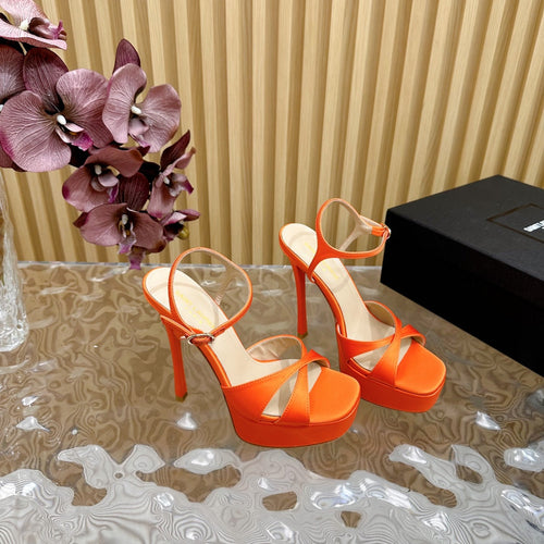 Saint Laurent DEBBIE PLATFORM SANDALS IN ORANGE SILK