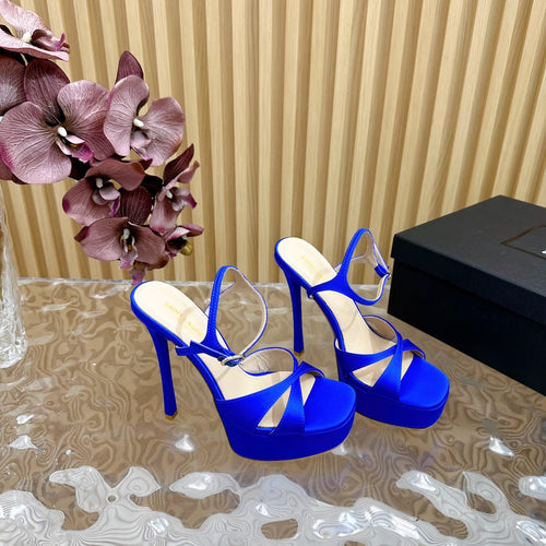 Saint Laurent DEBBIE PLATFORM SANDALS IN ADMIRAL BLUE SILK