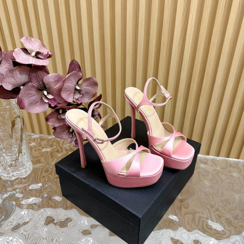 Saint Laurent DEBBIE PLATFORM SANDALS IN PALE PINK SILK