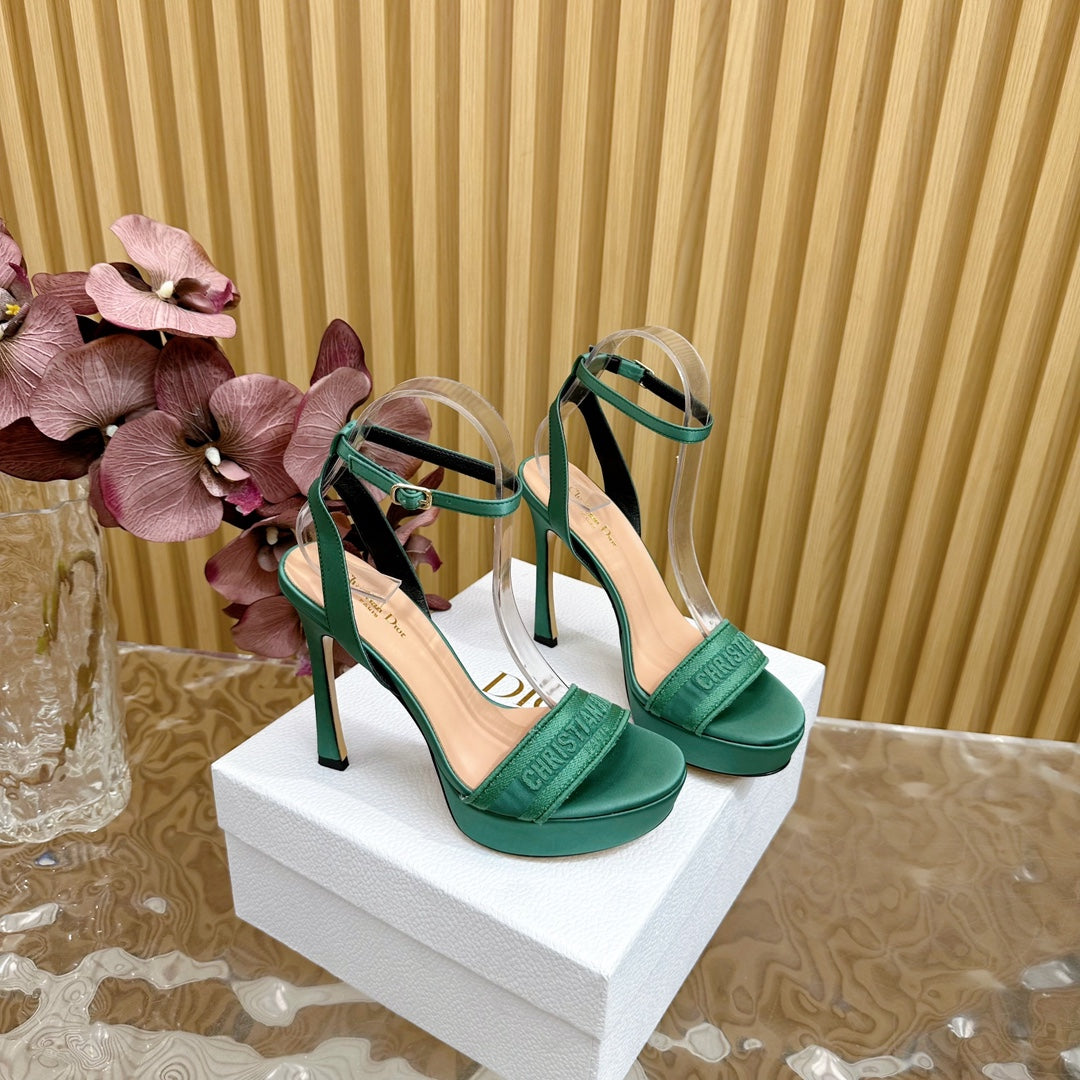 DIOR Dway Heeled Sandal 120mm Green Silk And Lambskin