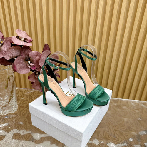 DIOR Dway Heeled Sandal 120mm Green Silk And Lambskin