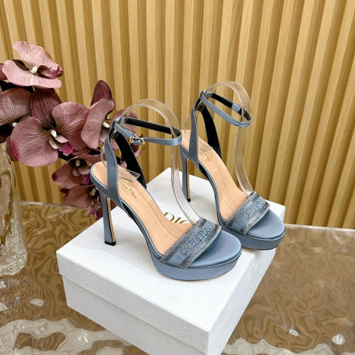 DIOR Dway Heeled Sandal 120mm Blue Silk And Lambskin