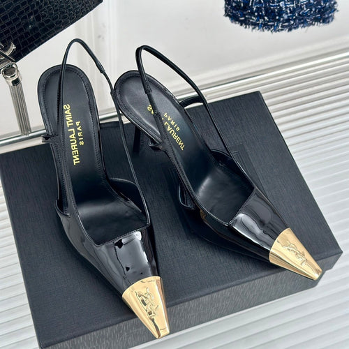 Saint Laurent SL JEANNE SLINGBACK PUMPS BLACK POLISHED CALFSKIN