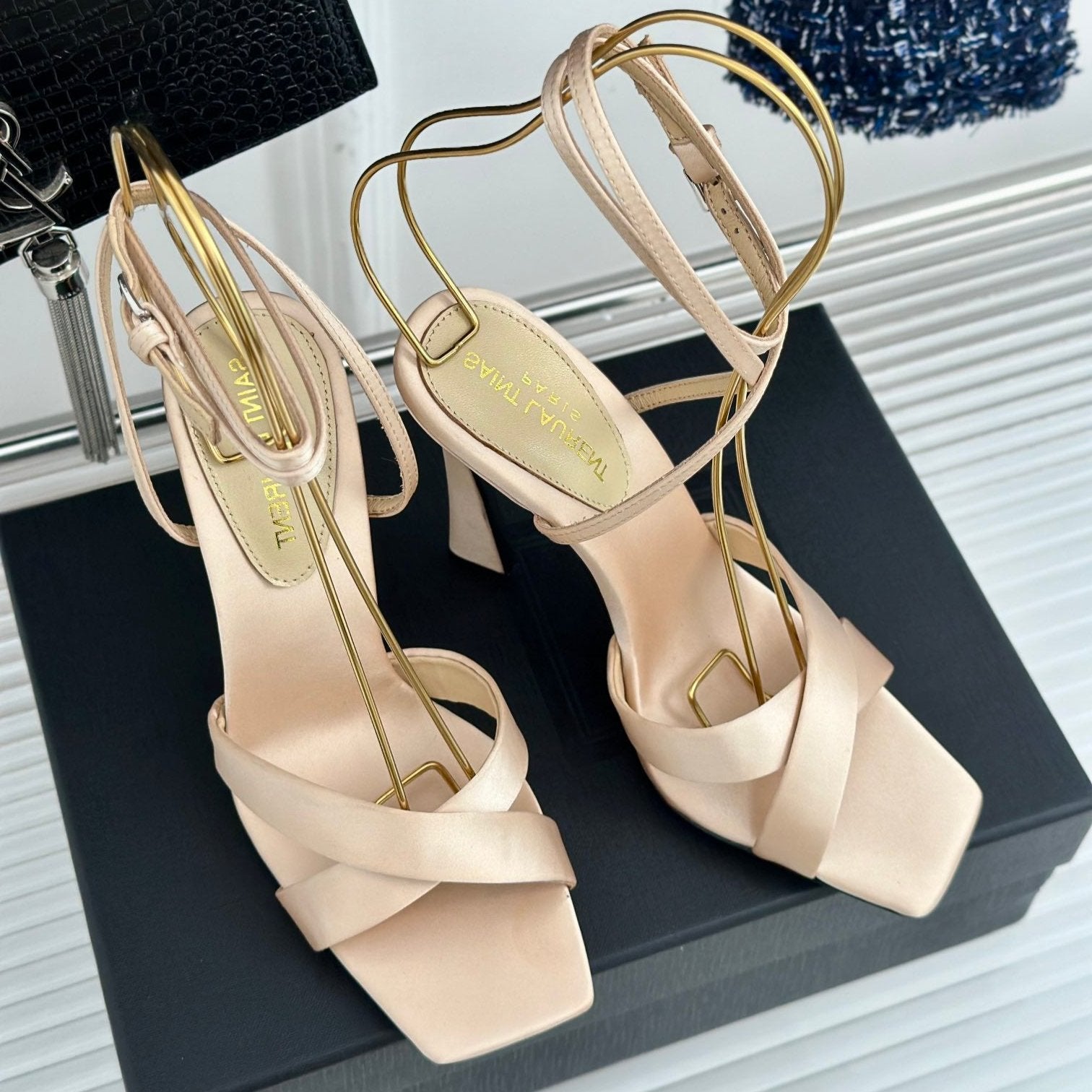 Saint Laurent SL CORINNE SANDALS BEIGE SATIN CREPE