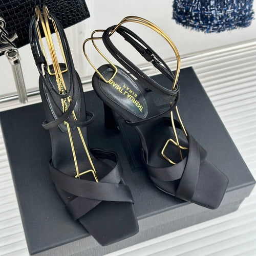 Saint Laurent SL CORINNE SANDALS BLACK SATIN CREPE