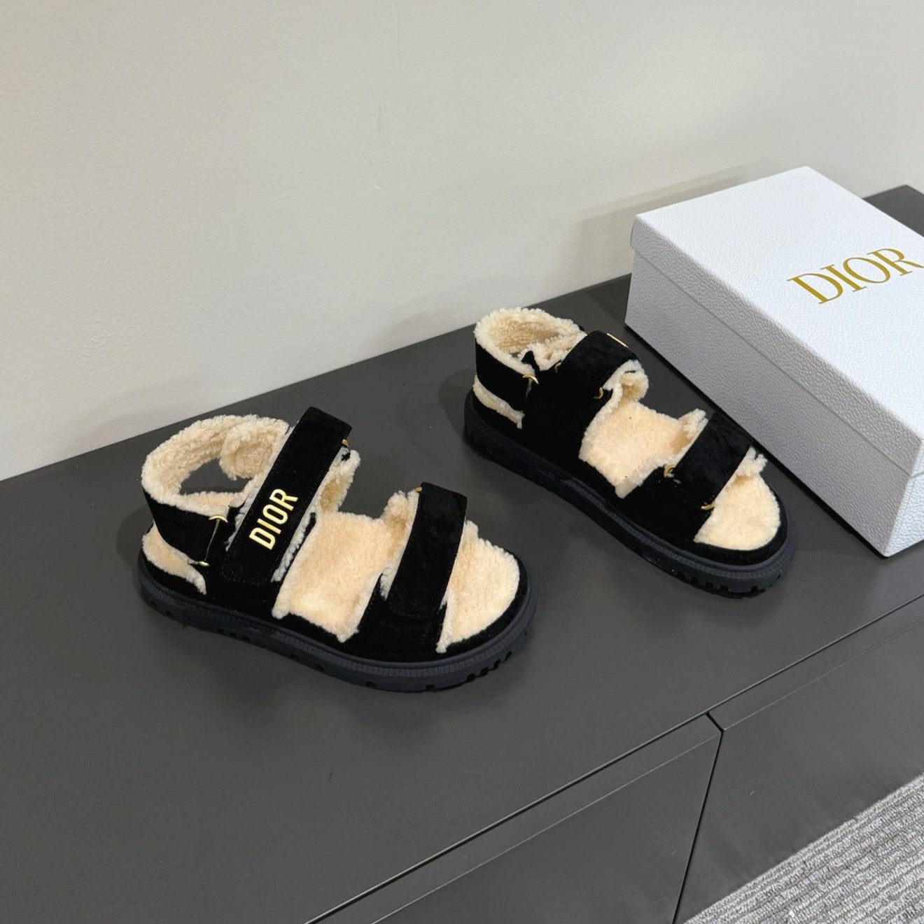 DIOR  DIORact Sandal In Black Suede And Wool Fleece Lining 109869
