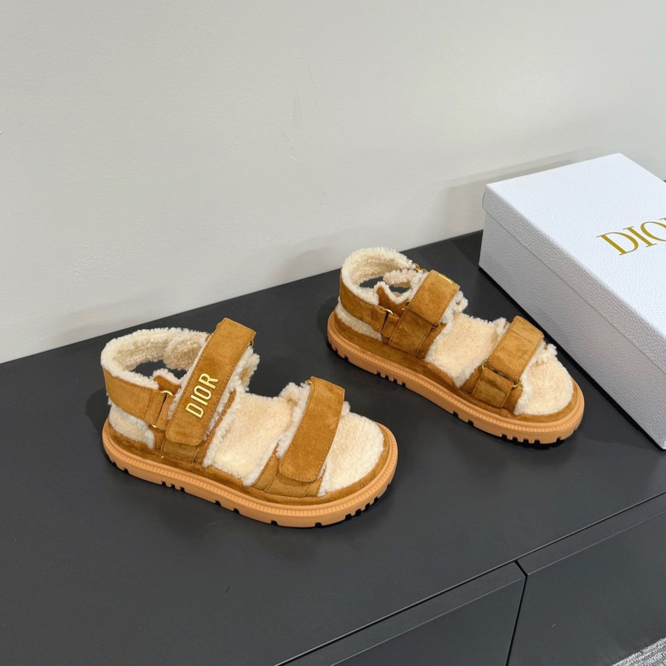 DIOR  DIORact Sandal In Caramel Suede And Wool Fleece Lining 109871