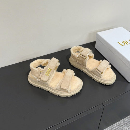 DIOR  DIORact Sandal In Light Grey Suede And Wool Fleece Lining 109873